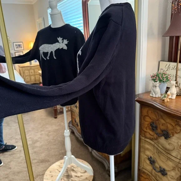 Men's Weatherproof Vintage Black Sweater with Grey Moose - Picture 4 of 7